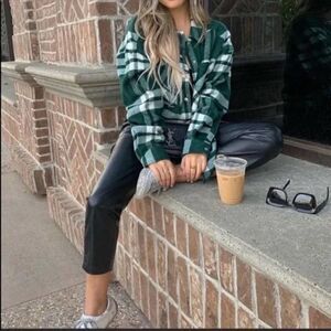 Zara wool blend green plaid Overshirt jacket Shacket blogger favorite